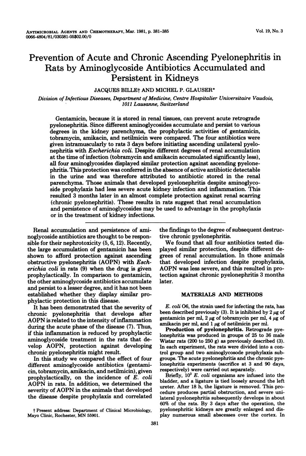 ANTIMICROBIAL AGENTS AND CHEMOTHERAPY, Mar. 1981, p. 381-385 0066-4804/81/030381-05$02.00/0 Vol. 19, No.