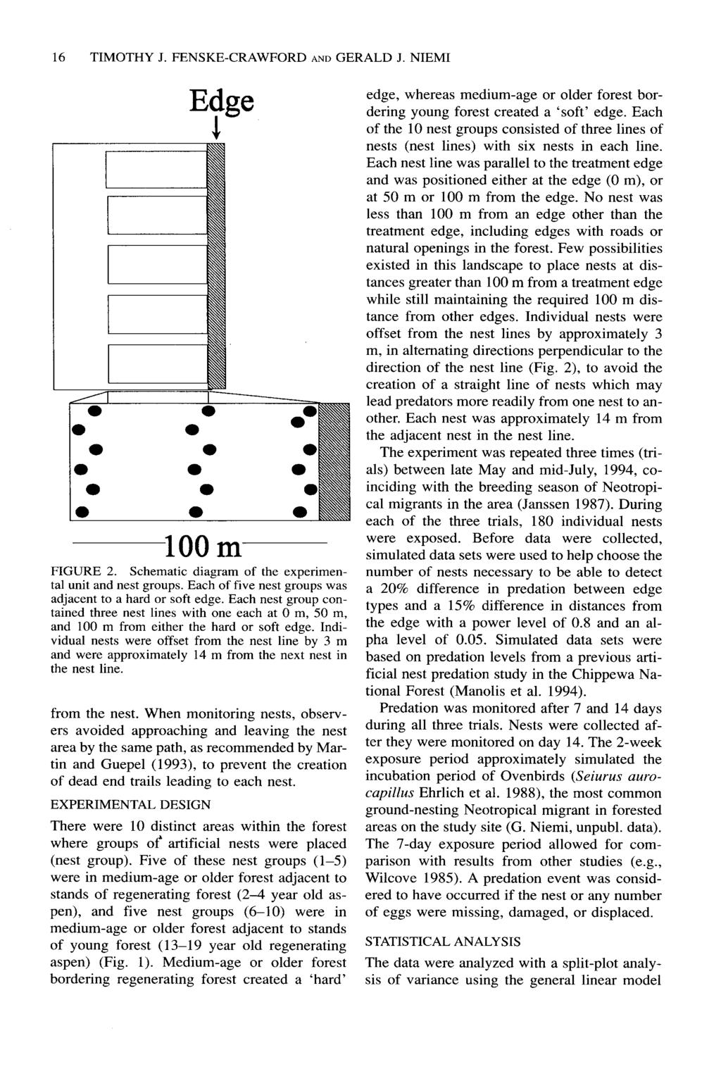 16 TIMOTHY J. FENSKE-CRAWFORD AND GERALD J. NIEMI Edge 1 100 m FIGURE 2. Schematic diagram of the experimental unit and nest groups. Each of five nest groups was adjacent to a hard or soft edge.