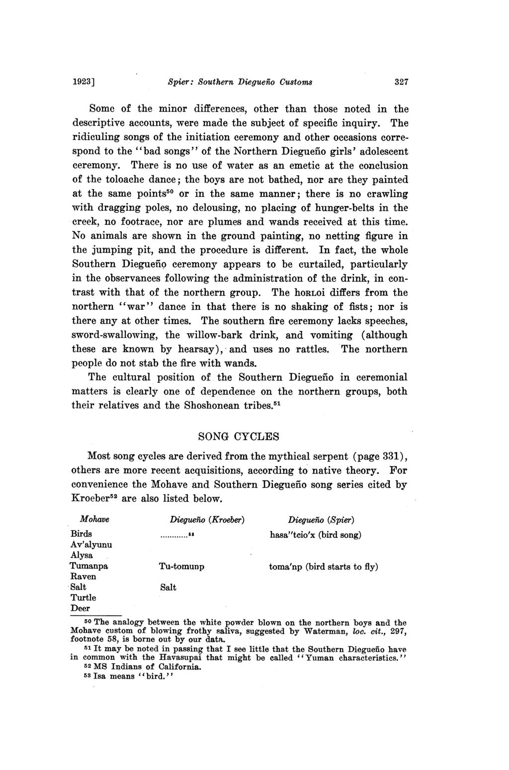 1923] Spier: Southern Diegueio Customs 327 Some of the minor differences, other than those noted in the descriptive accounts, were made the subject of specific inquiry.