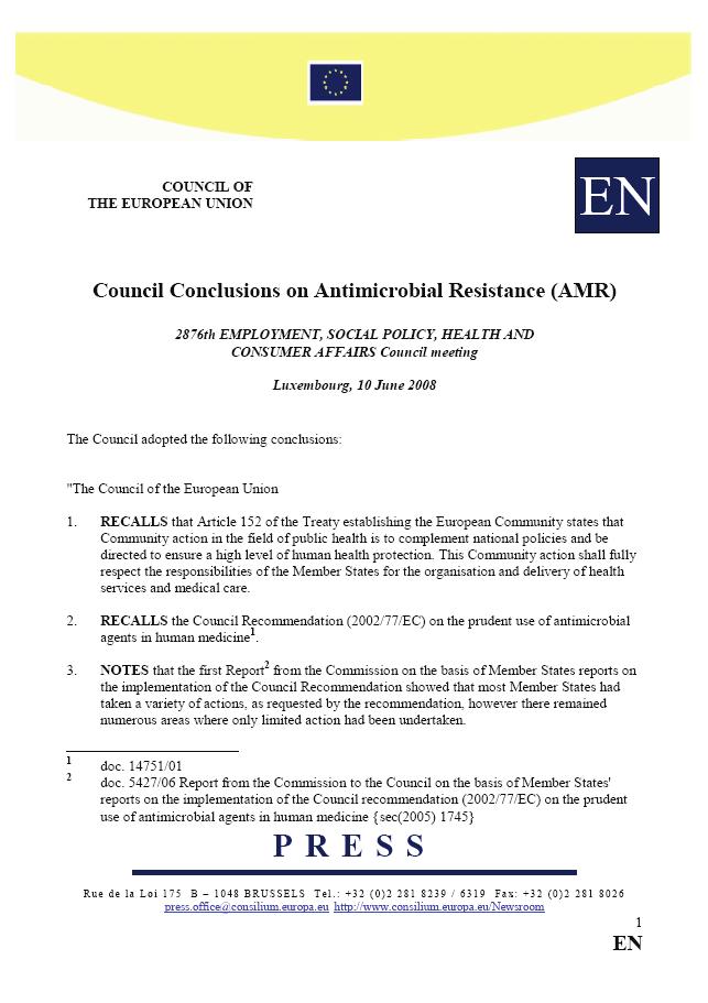 Council Conclusions, 2008, 2009 & 2012 Council Conclusions