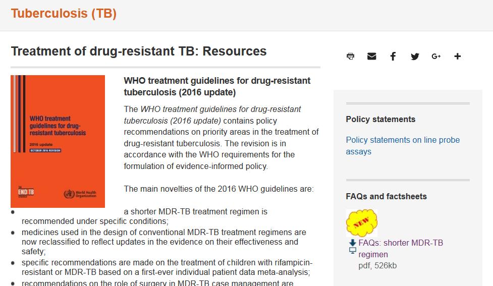 WHO guidelines for the treatment of drug-resistant tuberculosis, 2016 update more