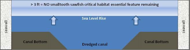 In these areas, the areas that currently contain the essential feature depth (less than -3 ft MLLW) will be reduced along the edges of the canals as sea