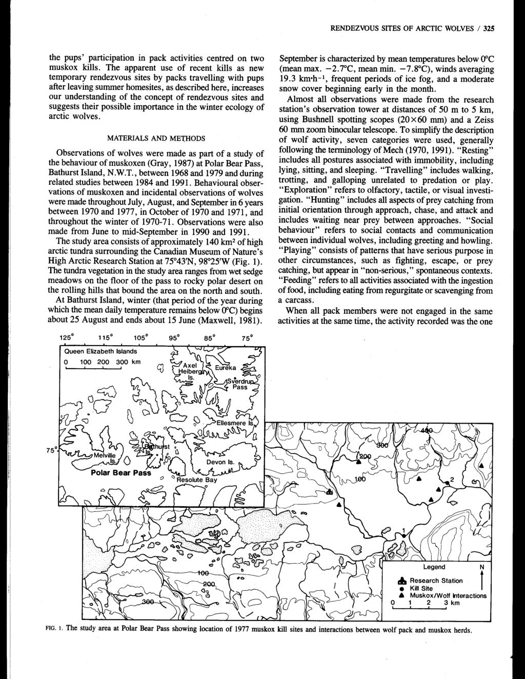 RENDEZVOUS SITES OF ARCTICWOLVES / 325 the pups participation in pack activities centred on two muskox kills.