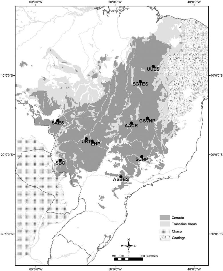 CERRADO LIZARD DIVERSITY 85 Fig. 1. Sampled localities within the Cerrado.
