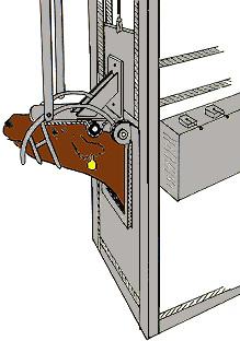 The rear pusher gate of the ASPCA pen must be equipped with a pressure limiting device. The animal must not be pushed too far forward in the head holder.