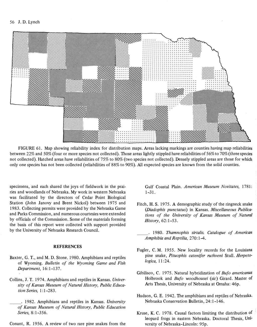 56 J. D. Lynch... 0................... FIGURE 61. Map showing reliability index for distribution maps.