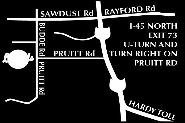 DIRECTIONS From Houston: From I-45 N. Take EXIT 73 toward Rayford/Sawdust Rd. Stay straight onto I-45. Make a U-turn onto I-45. Turn right onto Pruitt Rd. Turn left onto Pruitt/Buddle Rd.