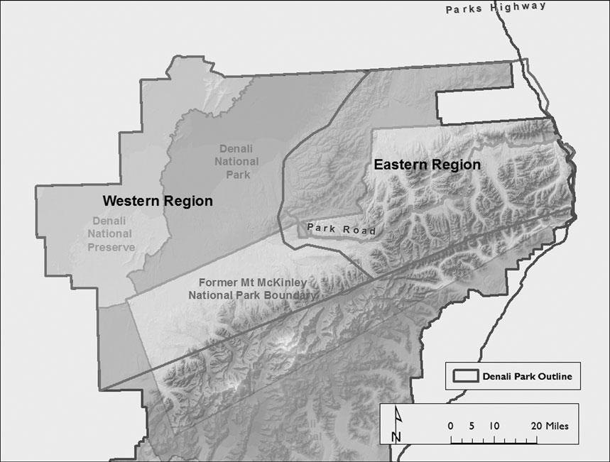Breeder loss and harvest in social species 179 Fig. 1. Map of study area and geographical regions for long term monitoring of grey wolf packs in Denali National Park and Preserve, Alaska, USA.