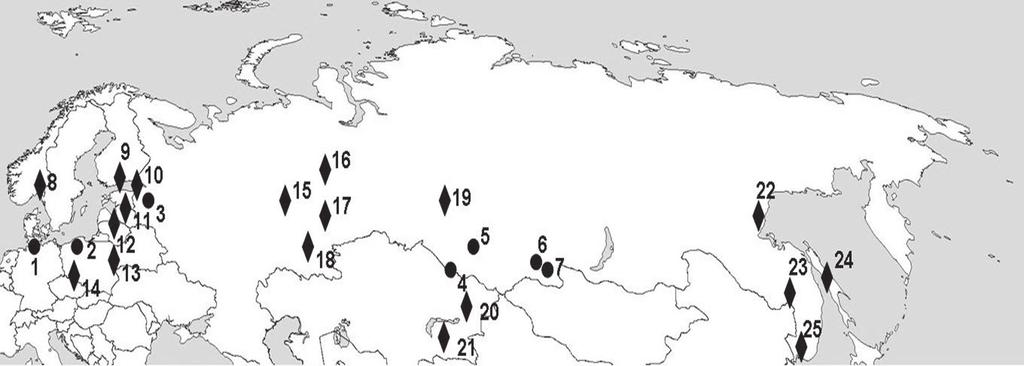Attempt to Define the Complexes of Bat Ectoparasites 77 Fig. 1. Map of collection localities of bat ectoparasites in the Palaearctic Region.