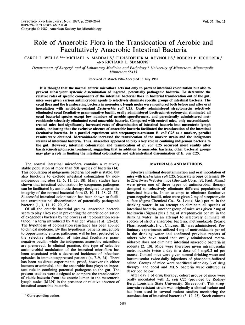 INFECTION AND IMMUNITY, Nov. 1987, p. 2689-2694 0019-9567/87/112689-06$02.00/0 Copyright 1987, American Society for Microbiology Vol. 55, No.