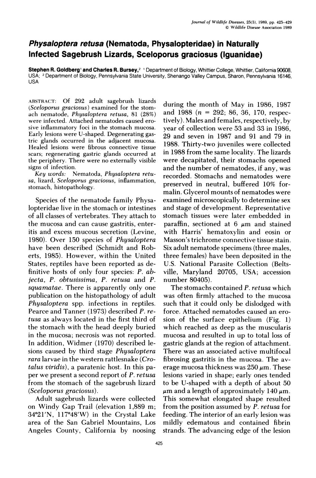 Journal of Wildlife Diseases, 25(3), 1989, pp.