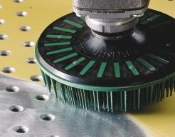 The 6" radial bristle brush works on most bench motors in place of wire brushes for general maintenance and production.