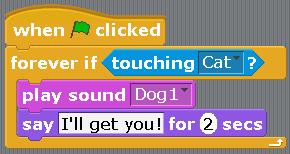 In this game the Dog hasn't caught up to the Cat. When you learn to program better you can fix that. The program turned out to be interesting. Let's save it for memories.