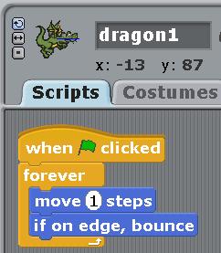 Then click on the simple dragon, he has got the same movement script. What did you forget to click again???????????????????? The small button with two arrows! Let's start the program. Great!