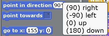 Notice the message «direction -90». If the character is facing right, that is direction 90.