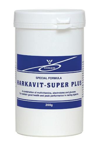 Vitamins HARKAVIT SUPER PLUS Harkavit Super Plus is a balanced water soluble powder containing multivitamins, glucose and electrolytes designed to meet the body requirements of a racing pigeon.