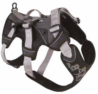 The impressive looking, large harness is equipped with an ergonomically padded