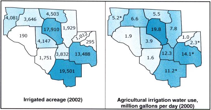 Irrigation Although the Lower Suwannee Basin averages 50 inches of rainfall per year, uneven distribution can lead to drought periods in the spring and fall.