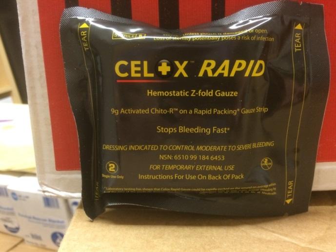 v=qvqkucue1xg (the HyFin Vent package being opened) Celox Rapid gauze: Celox Rapid gauze is treated with Chito-R TM (mix of Celox Chitosan