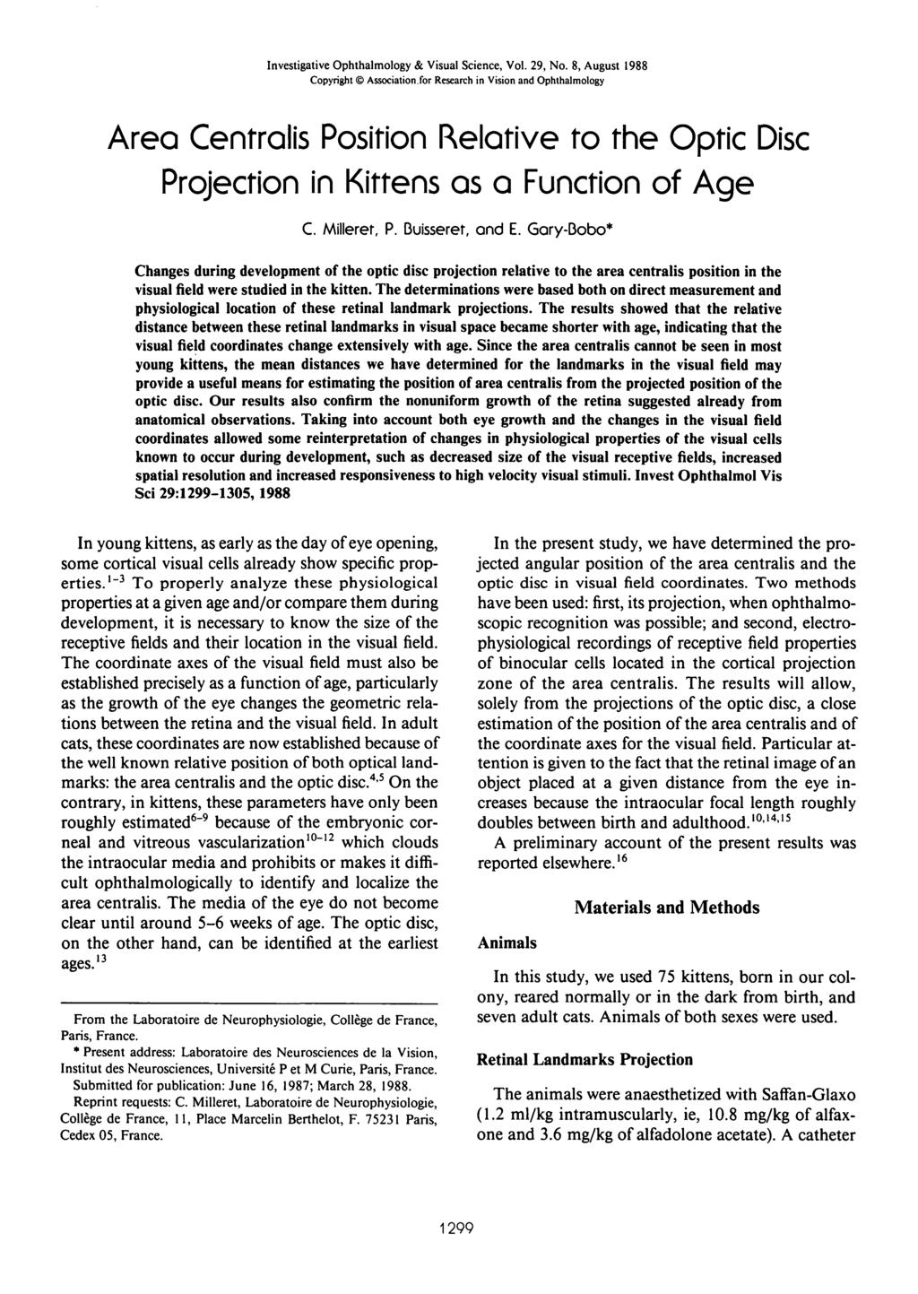 Investigative Ophthalmology & Visual Science, Vol. 29, No. 8, August 1988 Copyright Association.