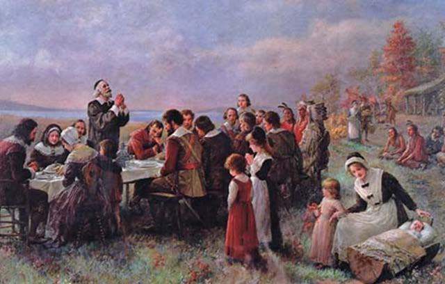 LEQ: Why did the Pilgrims leave Europe? The first Plymouth Thanksgiving feast included many more people than shown in this painting.