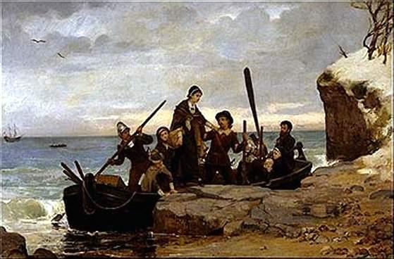Plymouth Basics This painting is titled The Landing of the Pilgrims.