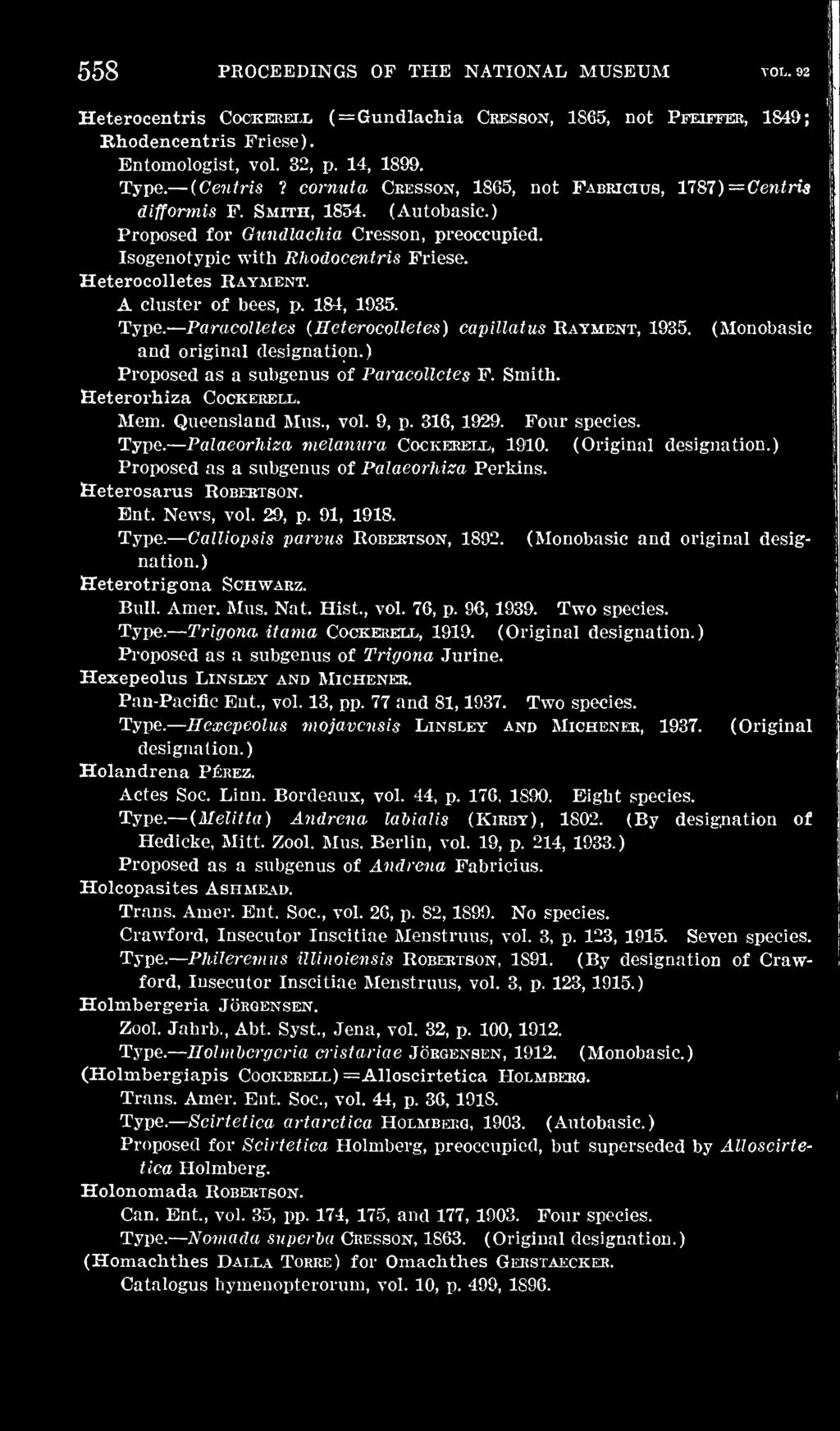 Bnt. News, vol. 29, p. 91, 1918. Calliopsis parvus Robertson, 1892. (Monobasic and original Heterotrigona Schwabz. Bull. Amer. Mus. Nat. Hist., vol. 76, p. 96, 1939. Two species.