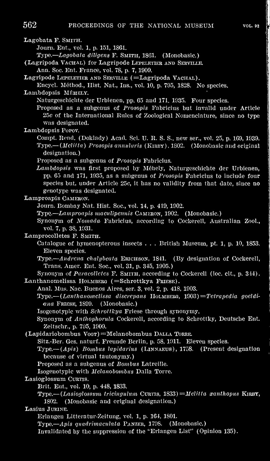 (Doklady) Acad. Sci. U. R. S. S., new ser., vol. 25, p. 169, 1939. (MelUta) Prosopis annularis (Kirby), 1802. (Monobasic and original Proposed as a subgenus of Prosopis Fabricius.