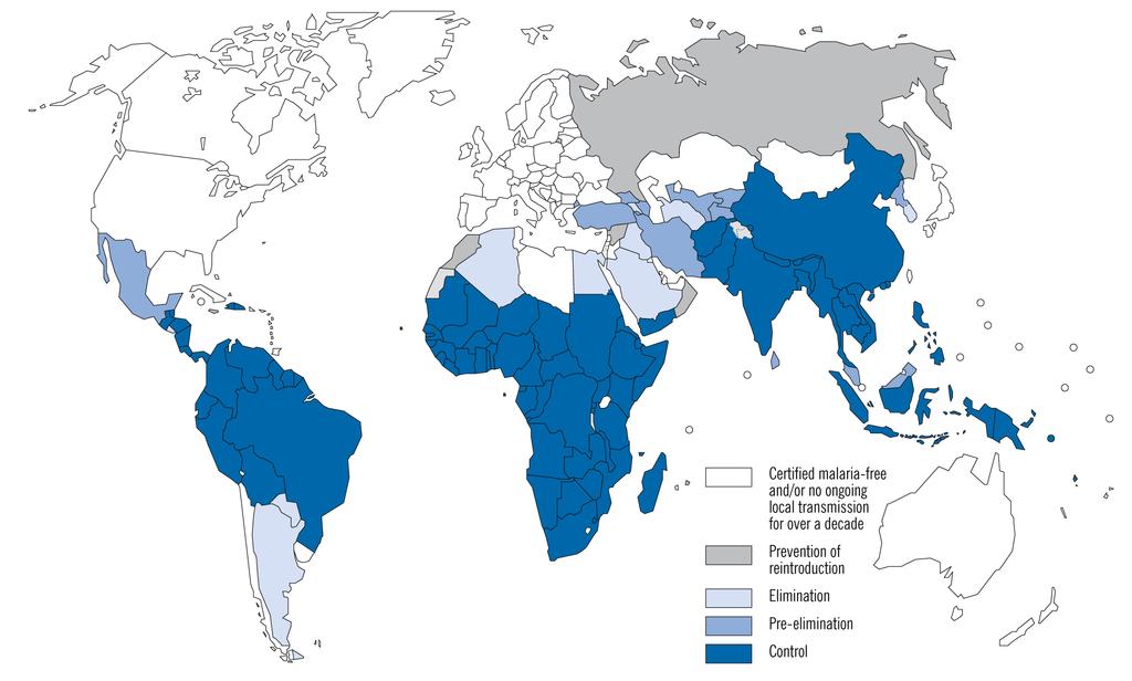 The global malaria burden today: WHO Map 2007 Countries or areas considered