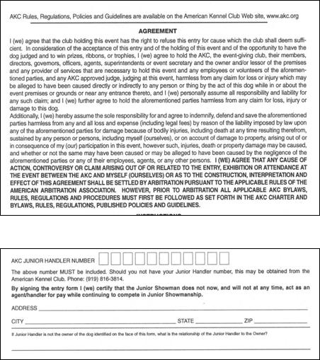 OFFICIAL AMERICAN KENNEL CLUB ENTRY FORM Note: This entry form must be filled out in full (Ch.1,Sec.