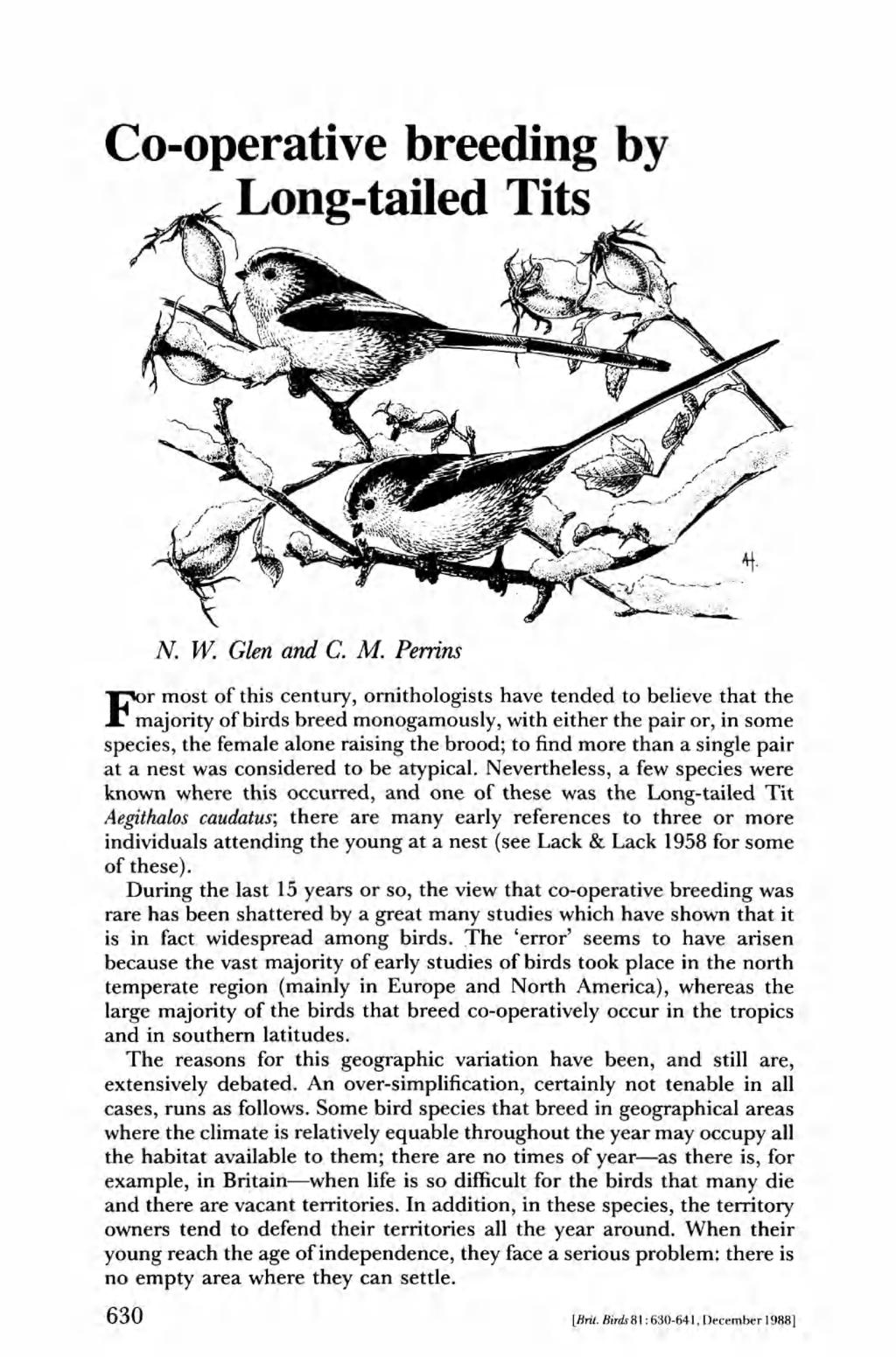Co-operative breeding by Long-tailed Tits v N. W. Glen and C. M.