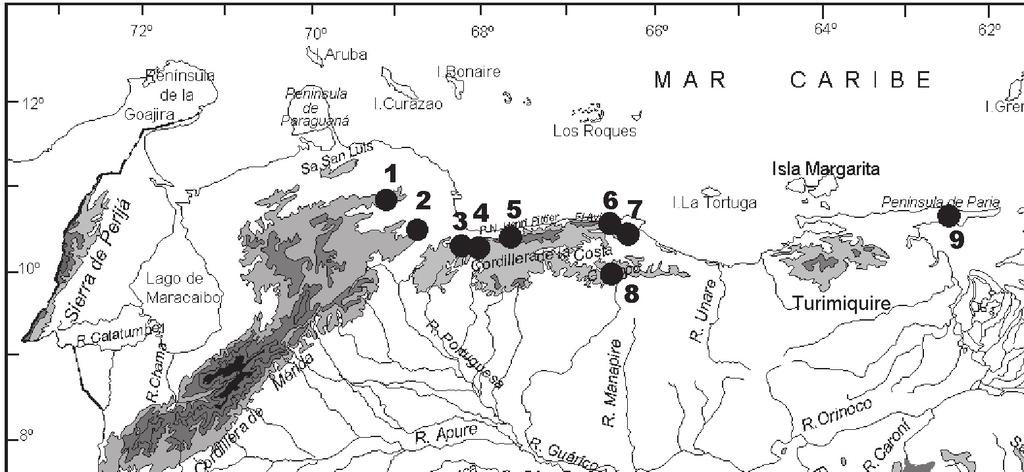 Fig. 1. Map of northern Venezuela showing localities for Strabomantis biporcatus from both the literature and voucher specimens.