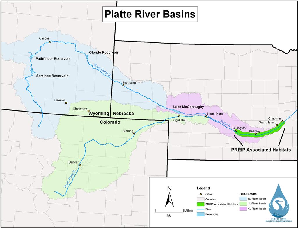 Figure 1. Platte River Basins extending from Colorado and Wyoming through Nebraska.