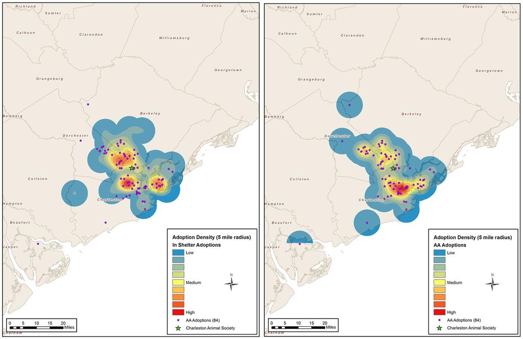 Figure 2. Density maps of adopter addresses in Charleston, SC. doi:10.1371/journal.pone.0091959.