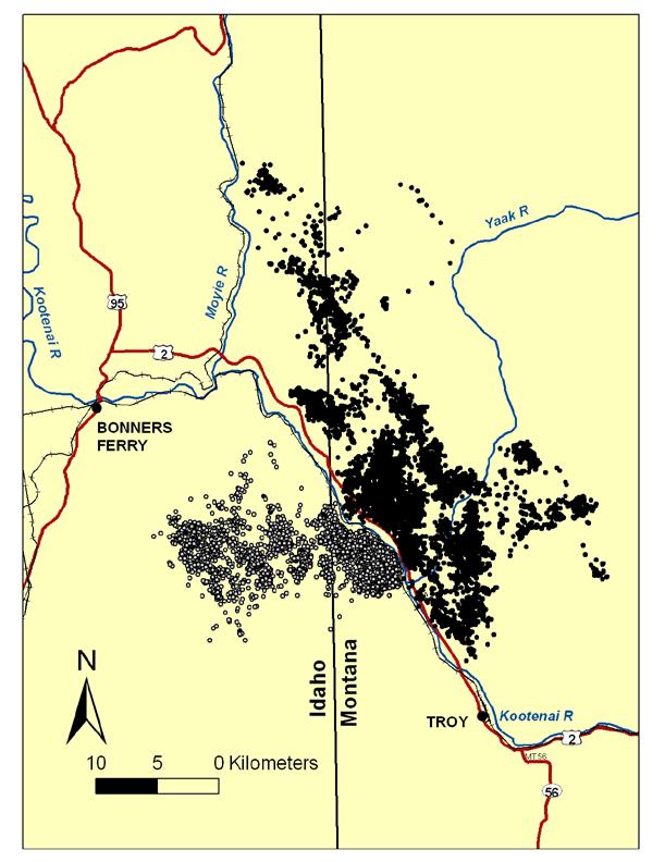 Figure 9. Black bear GPS radio locations along the Kootenai River, northwest Montana, 2004-06.