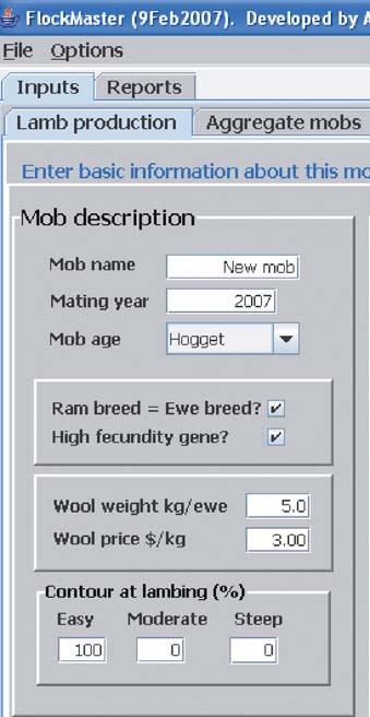 Inputs Lamb Production - the main data entry screen. Tip: On-screen help - Notice the blue Help line just below the Lamb production tab.
