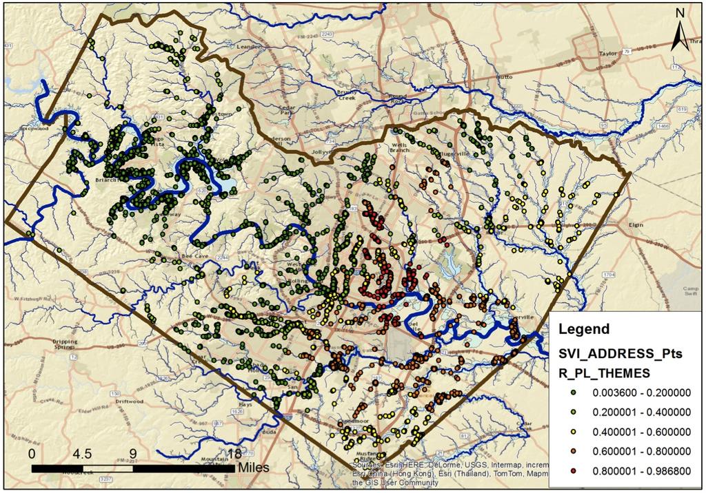 Figure 3: SVI Address Points within FEMA 100- year Floodplain This map provides a new metric to analyze a composite of social and geographic vulnerability.