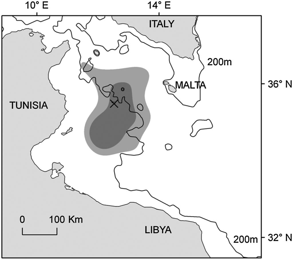 RESIDENCE OF JUVENILE LOGGERHEAD TURTLES TO FORAGING GROUNDS Figure 2. KDE 50% and 25% UD of all fixes combined of six loggerhead turtles in the central Mediterranean.