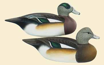 Rig mate pair of perky blue-winged teal by Charles Joiner. Detailed bill carving with carved wing separation.