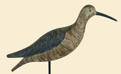 166A 167 166A. Willet decoy by H.V. Shourds (1861 1920) of Tuckerton, New Jersey. In fine original paint. Exhibits light gunning wear. Bill fracture was restored professionally by Russ Allen.