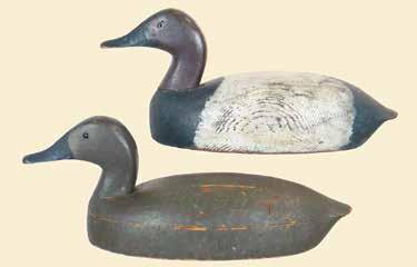 206(PR) 207 208 209 210 211 212 206. Pair of solid canvasbacks by Edward Deroevan from the St Clair flats area. Hen s body constructed of two pieces laminated horizontally.