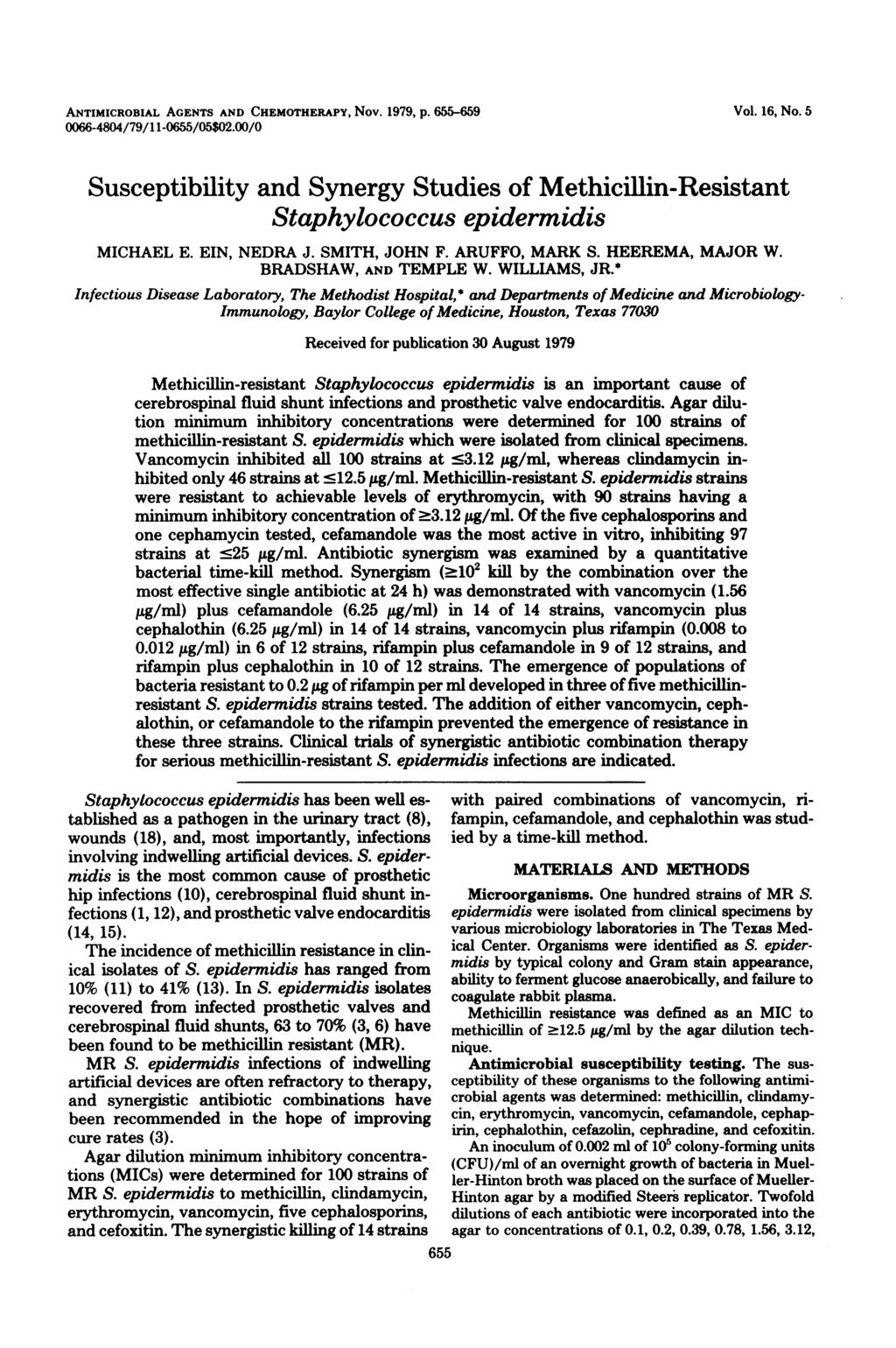 ANTIMICROBIAL AGENTS AND CHEMOTHERAPY, Nov. 1979, p. 655-659 0066-4804/79/11-0655/05$02.00/0 Vol. 16, No.