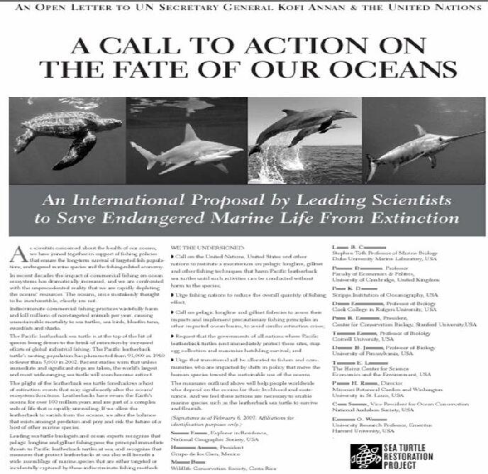 Scientist Letters on Leatherback Extinction Crisis High Seas Pacific Gillnet and Longline Fishing (6/06)- Signed by 1,000
