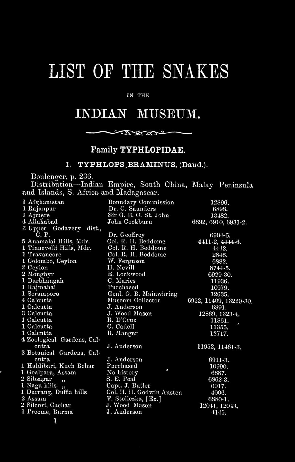 Distribution Indian Empire, Soutli China, Malay