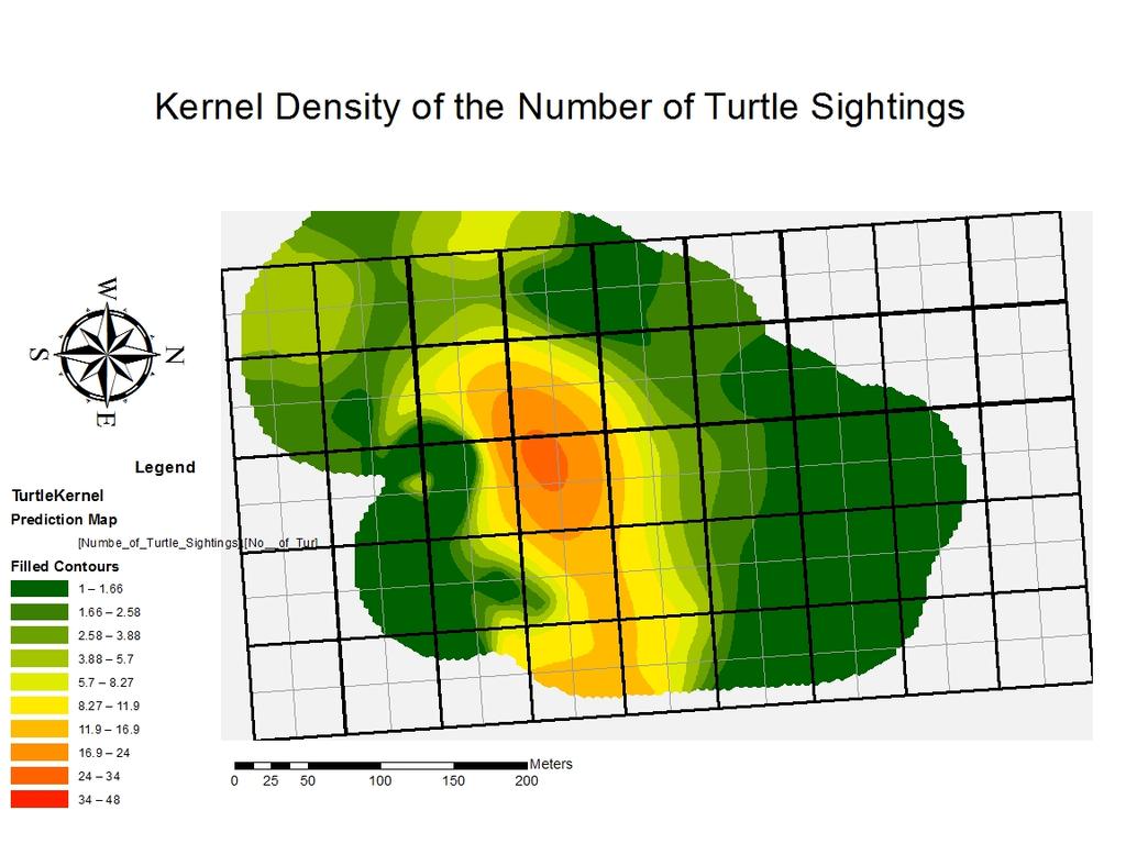 Figure 8: Depicts the Inverse Distance Weighted number of turtle sightings Figure 9: