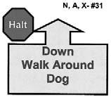 31. HALT Down Walk Around Dog Handler halts and dog sits.