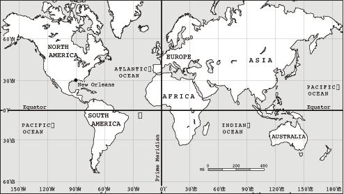 One map line running left and right in middle of the world is the equator. The equator line separates the Northern Hemisphere from the Southern Hemisphere.