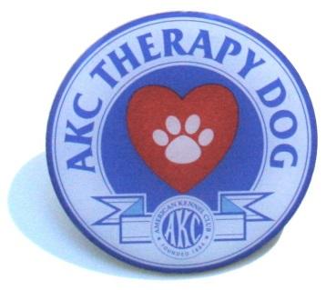 Congratulations! Now that your dog has been recorded as an AKC Therapy Dog, here are some great products to show everyone that you have a therapy dog. Cloisonne pin- 1-1/8 inch $10.