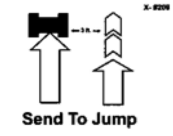 The handler must maintain a straight path of at least a 3 foot distance away from the jump and may not pass the jump until the dog has returned to heel position.