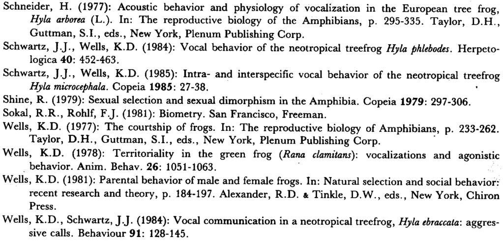 60 Marcio Martins, Celio F.B. Haddad Schneider, H. (1977): Acoustic behavior and physiology of vocalization in the European tree frog, Hyla arborea (L.). In: The reproductive biology of the Amphibians, p.